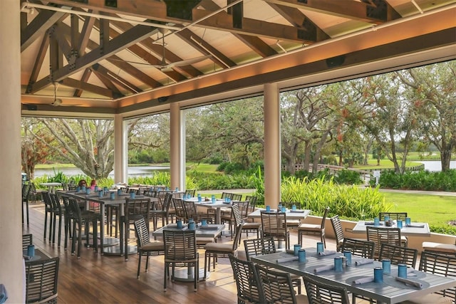 view of patio / terrace featuring a gazebo and outdoor dining space