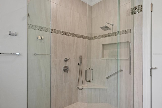 bathroom with a stall shower