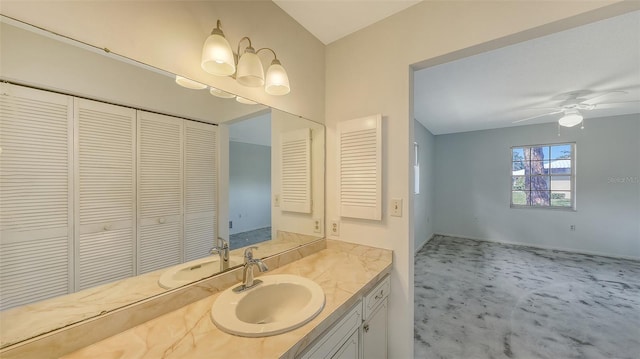 bathroom with vanity and ceiling fan