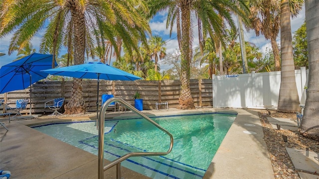 view of swimming pool with a fenced backyard and a fenced in pool