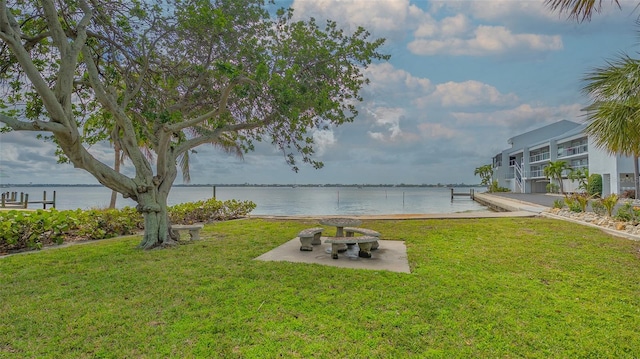 view of yard with a water view