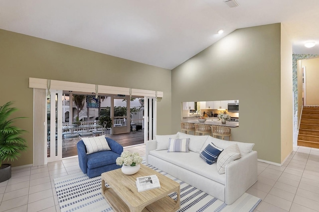 1528 43rd Avenue Dr W, Palmetto, FL 34221 - living area featuring stairs, baseboards, and light tile patterned flooring