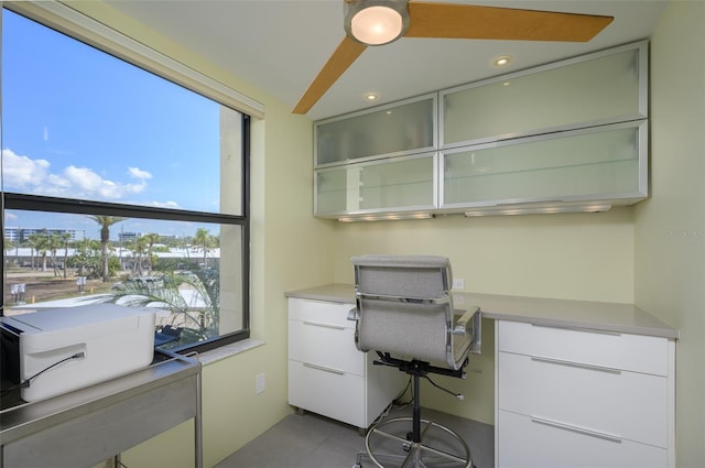 tiled home office with built in desk