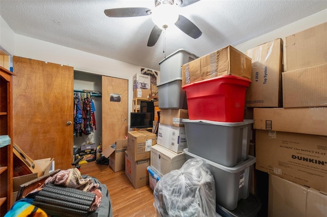 storage area with a ceiling fan