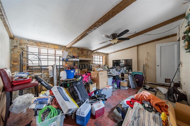 interior space with a ceiling fan