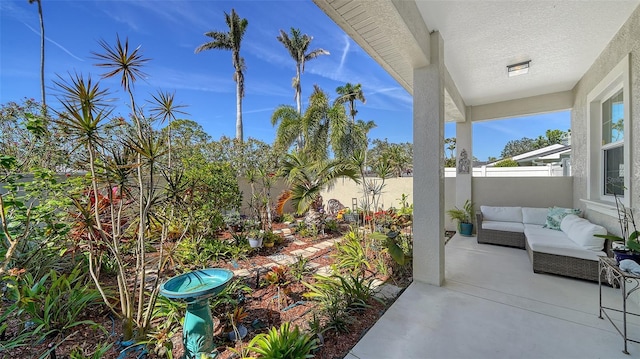 view of patio / terrace with a fenced backyard and an outdoor hangout area