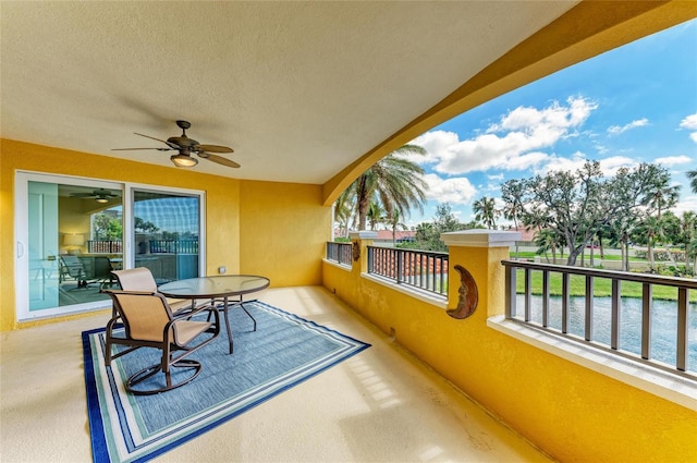 balcony with a ceiling fan