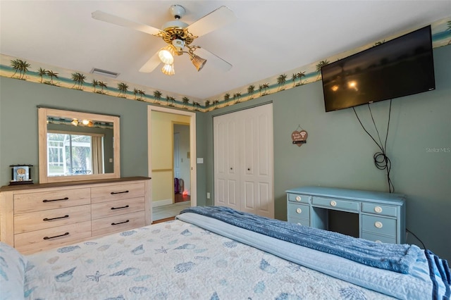 17368 Norseman Ave, Port Charlotte, FL 33948 - bedroom featuring ceiling fan, a closet, and visible vents
