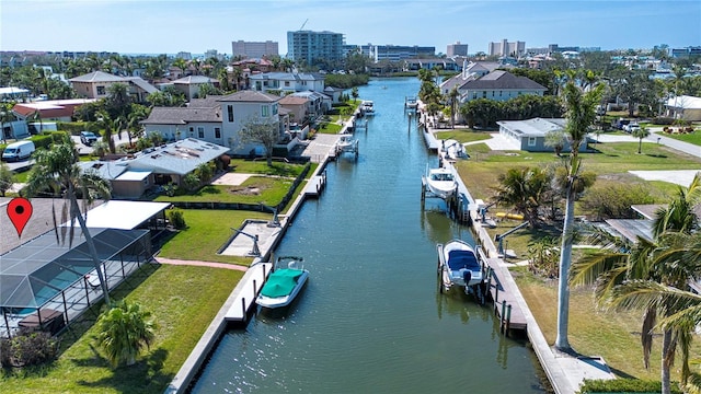 aerial view with a water view