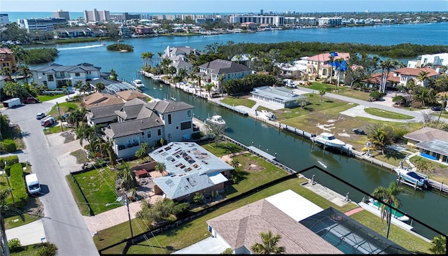 aerial view featuring a water view