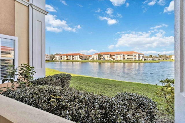 view of water feature with a residential view