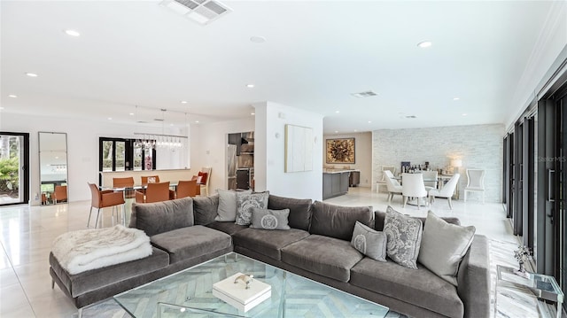526 Bird Key Dr, Sarasota, FL 34236 - living area featuring recessed lighting and light tile patterned flooring