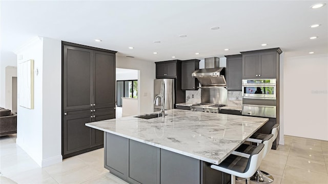 526 Bird Key Dr, Sarasota, FL 34236 - kitchen with a sink, stainless steel appliances, a warming drawer, a large island, and tasteful backsplash
