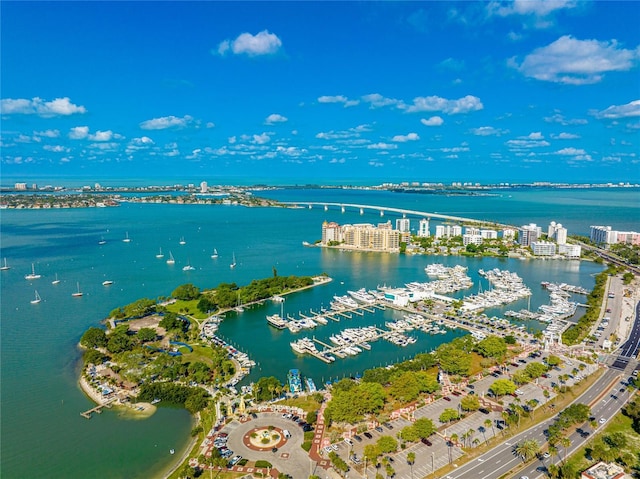 526 Bird Key Dr, Sarasota, FL 34236 - bird's eye view of a large body of water, a marina, and a notable bridge