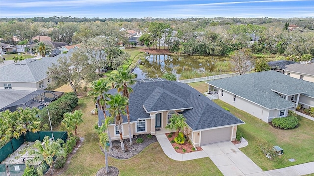 aerial view with a water view