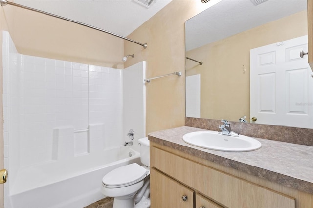 full bath with toilet, shower / bath combination, and vanity