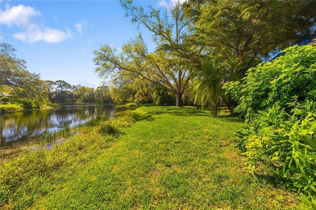 view of yard with a water view