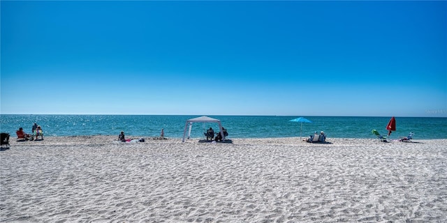 property view of water featuring a view of the beach