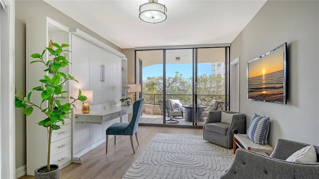 home office featuring light wood finished floors and expansive windows