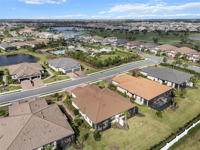 aerial view with a water view