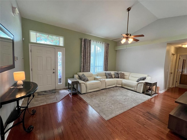 503 Philodendron, Punta Gorda, FL 33955 - living area with lofted ceiling, ceiling fan, wood finished floors, and baseboards