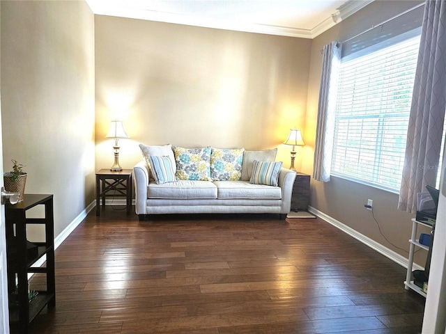 16422 Rivers Reach Blvd, Parrish, FL 34219 - sitting room featuring baseboards, ornamental molding, and wood-type flooring