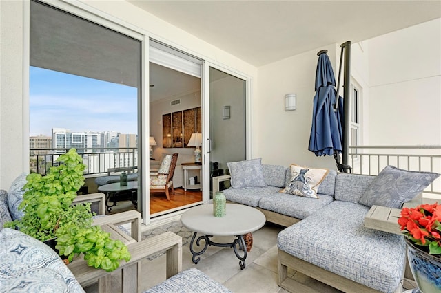 living area with visible vents and a city view