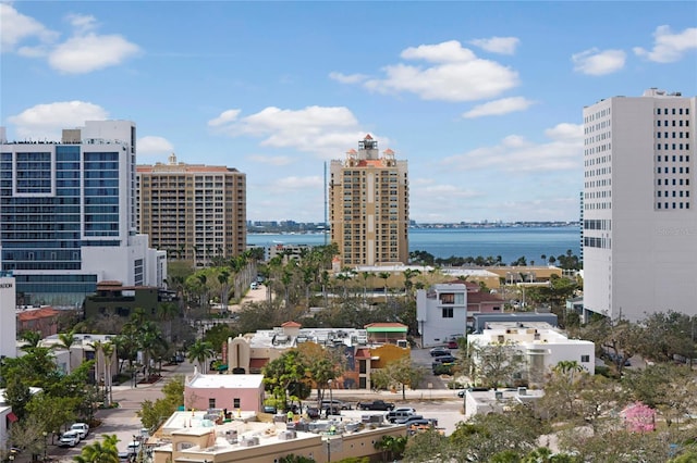 view of city with a water view