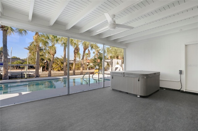 view of swimming pool with a ceiling fan