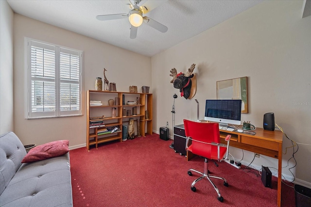 home office featuring ceiling fan and carpet floors