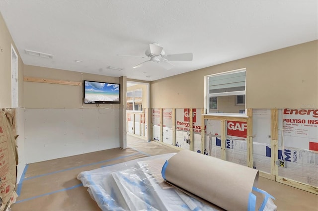 bedroom with ceiling fan and visible vents