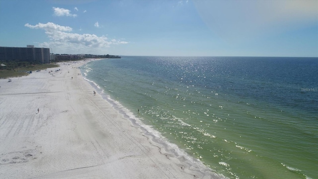 property view of water featuring a beach view