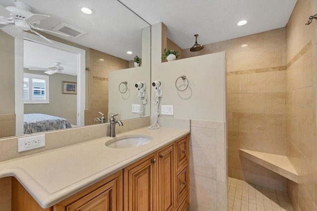 6140 Midnight Pass Rd Unit A10, Sarasota, FL 34242 - full bath featuring ceiling fan, walk in shower, vanity, ensuite bath, and recessed lighting