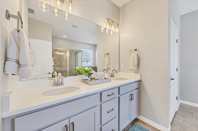 5333 Charlie Brown Ln, Sarasota, FL 34233 - full bath featuring a shower stall, baseboards, and double vanity