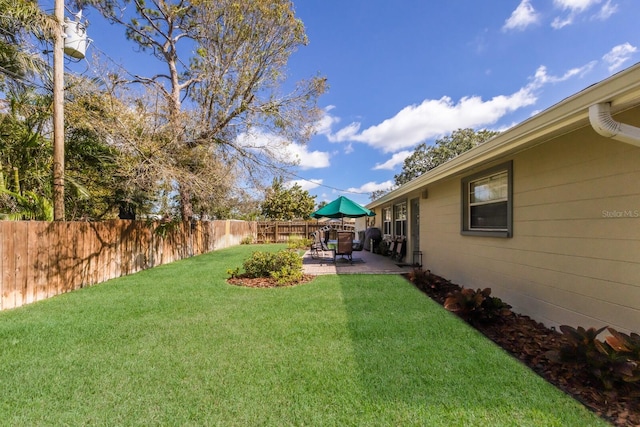 view of yard with a patio area and a fenced backyard