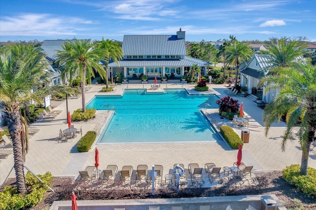 pool with a patio area