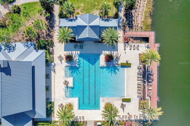 aerial view with a water view