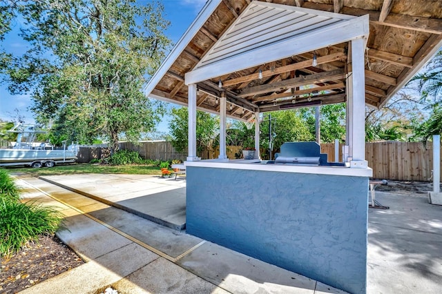 view of patio / terrace with a fenced backyard and a grill