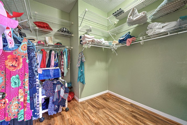 walk in closet featuring wood finished floors