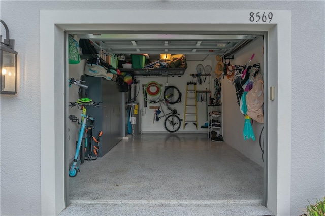 garage featuring water heater