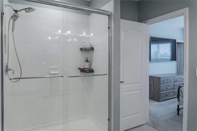 bathroom with a stall shower