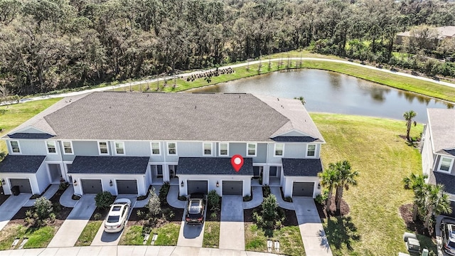 bird's eye view featuring a water view