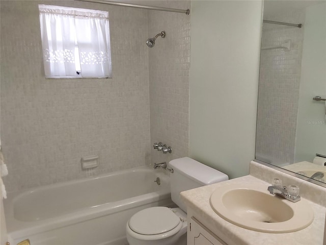 full bath with toilet, shower / bathing tub combination, and vanity