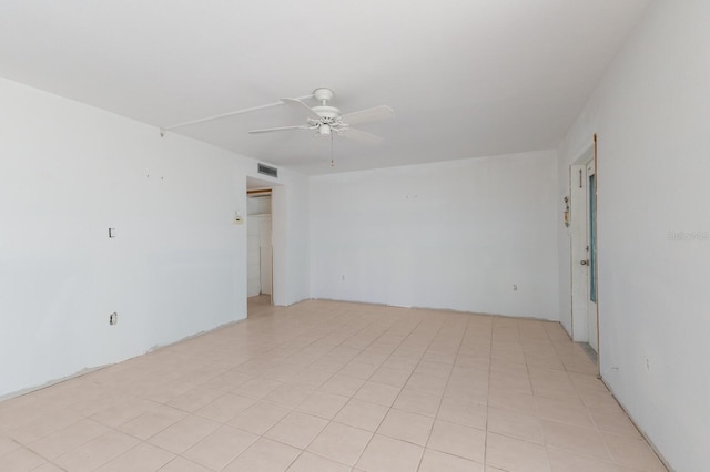unfurnished room with visible vents and a ceiling fan