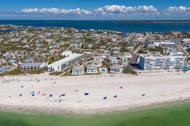 aerial view featuring a beach view and a water view