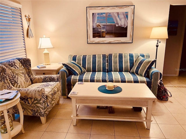 living room featuring light tile patterned floors