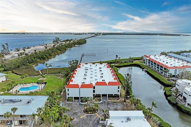 aerial view with a water view