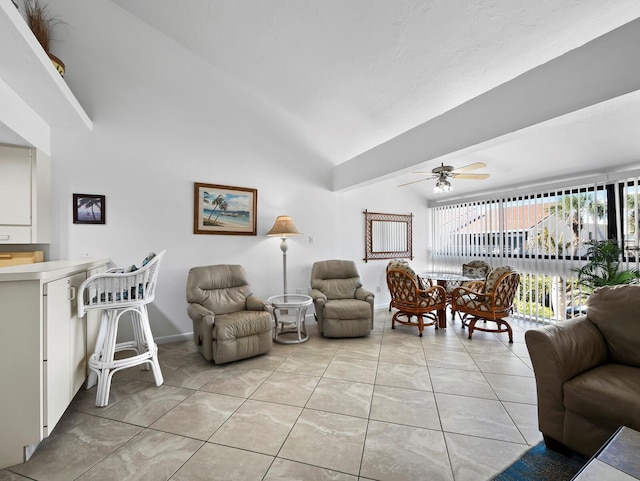4621 Gulf Of Mexico Dr Unit 19B, Longboat Key, FL 34228 - living area with lofted ceiling and a ceiling fan