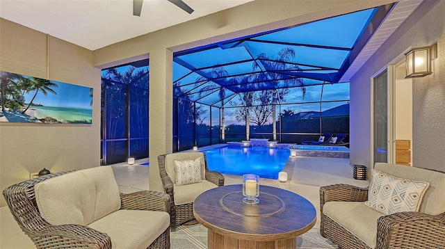 sunroom / solarium with ceiling fan