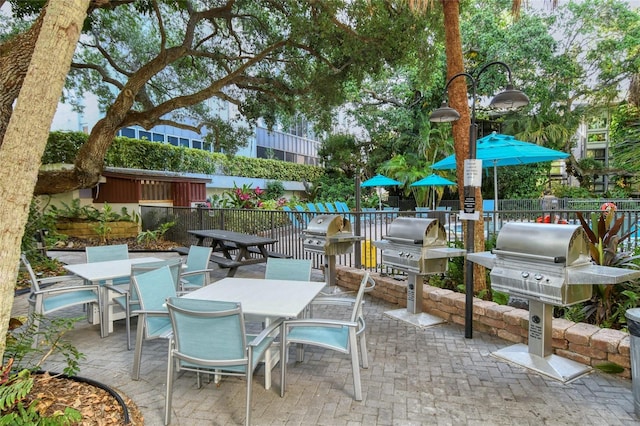 view of patio / terrace featuring outdoor dining area, area for grilling, and fence